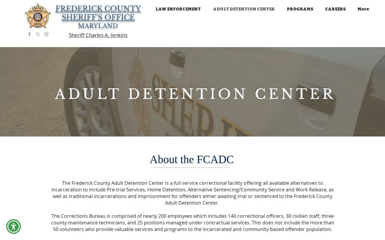 Frederick County Adult Detention Center booking records page
